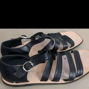 90s Y2K Eddie Bauer Black Leather Sandals Gladiator Straps Made In Italy 8.5
